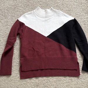 Chic Colorblock Turtleneck Sweater - Burgundy, Black, and White